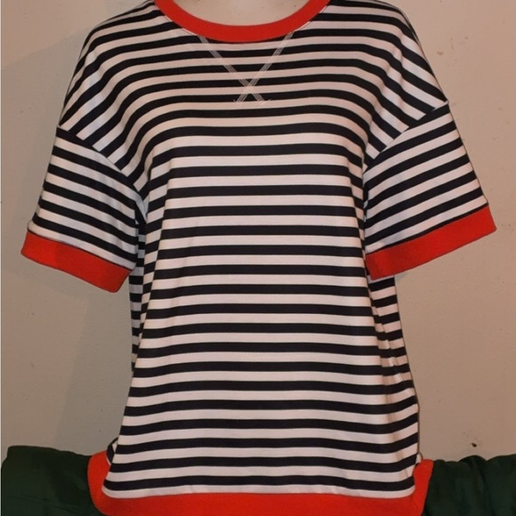no brand Tops - Striped Ringer Tee Black White Red Trim Boxy Fit Medium Casual Streetwear